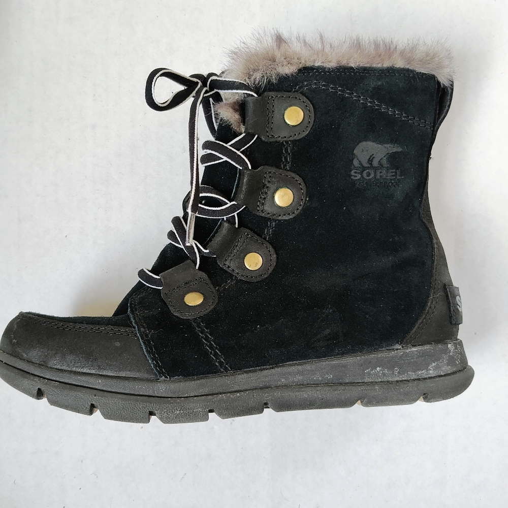 Sorel Explorer Joan Black Waterproof Suede Women's Boots Sz 7.5